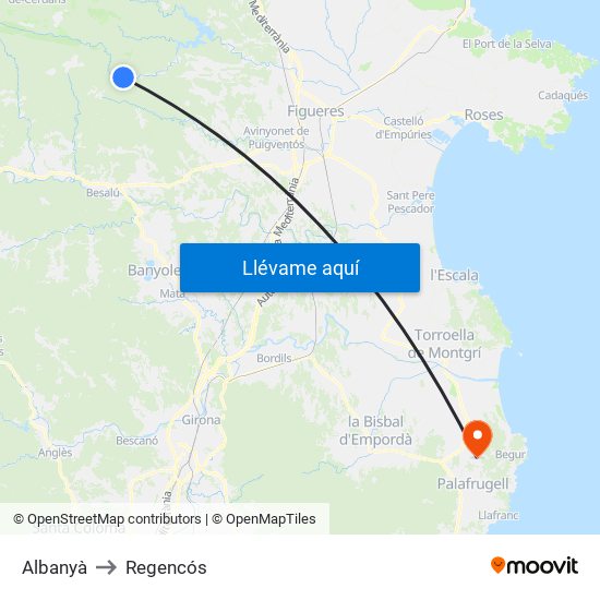 Albanyà to Regencós map