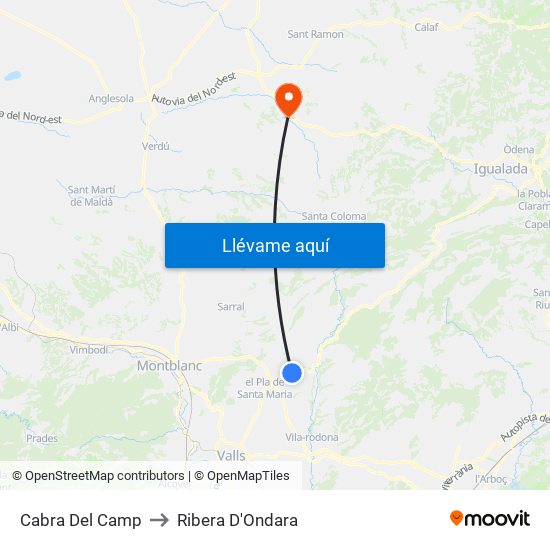 Cabra Del Camp to Ribera D'Ondara map