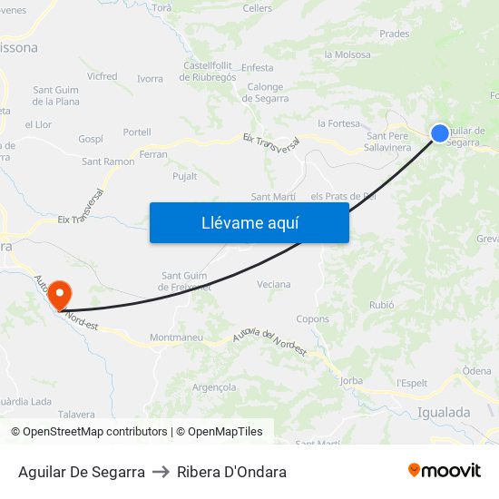 Aguilar De Segarra to Ribera D'Ondara map