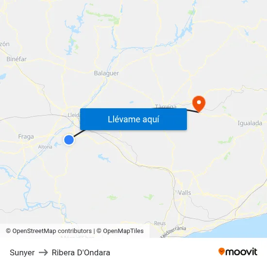 Sunyer to Ribera D'Ondara map