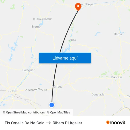 Els Omells De Na Gaia to Ribera D'Urgellet map