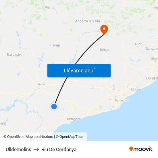 Ulldemolins to Riu De Cerdanya map