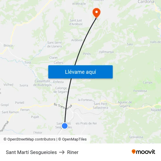 Sant Martí Sesgueioles to Riner map