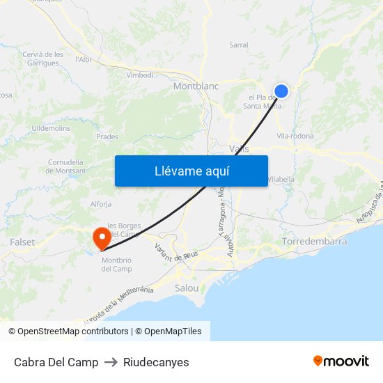 Cabra Del Camp to Riudecanyes map