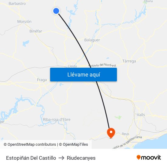 Estopiñán Del Castillo to Riudecanyes map