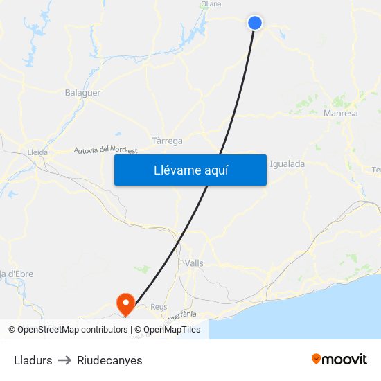 Lladurs to Riudecanyes map