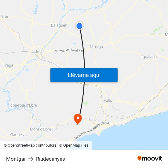 Montgai to Riudecanyes map