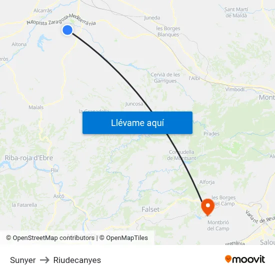 Sunyer to Riudecanyes map