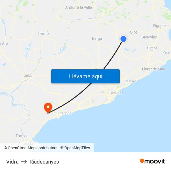 Vidrà to Riudecanyes map