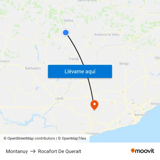 Montanuy to Rocafort De Queralt map