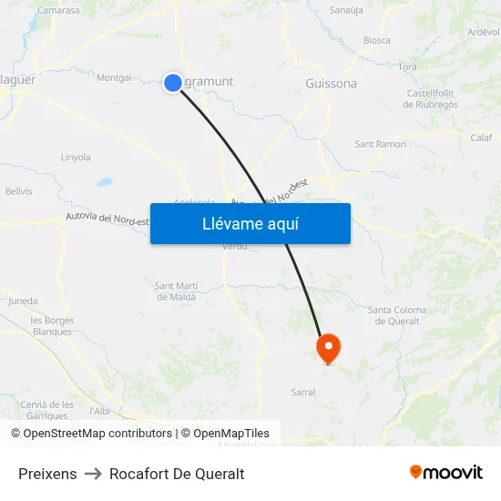 Preixens to Rocafort De Queralt map
