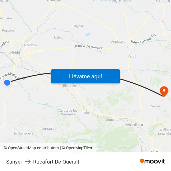 Sunyer to Rocafort De Queralt map
