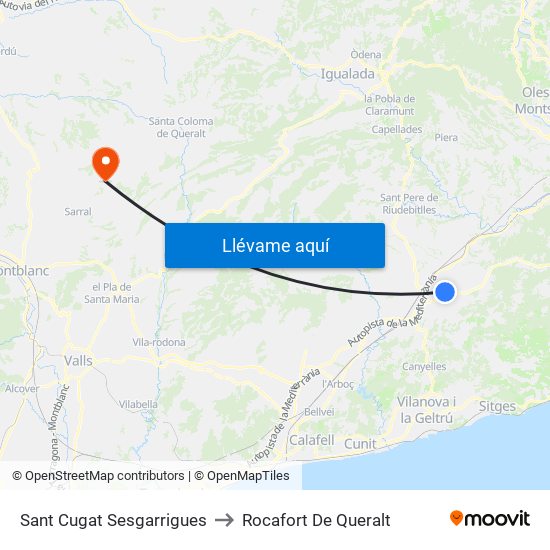 Sant Cugat Sesgarrigues to Rocafort De Queralt map