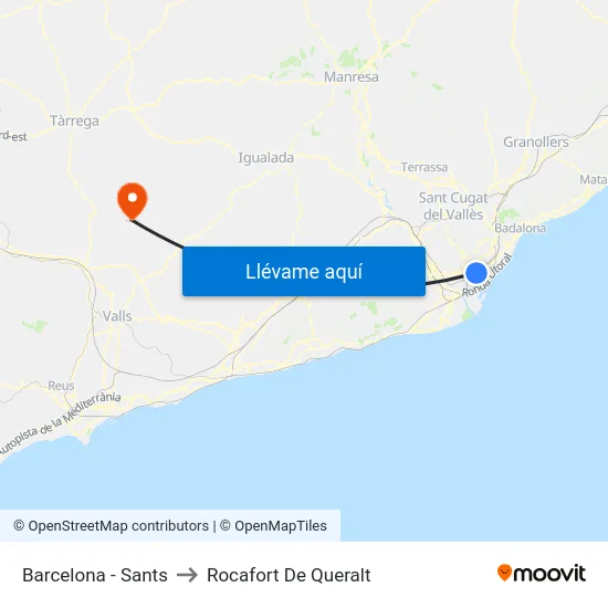 Barcelona - Sants to Rocafort De Queralt map