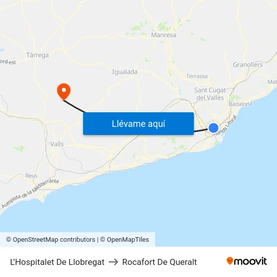 L’Hospitalet De Llobregat to Rocafort De Queralt map