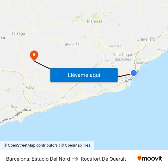 Barcelona, Estacio Del Nord to Rocafort De Queralt map