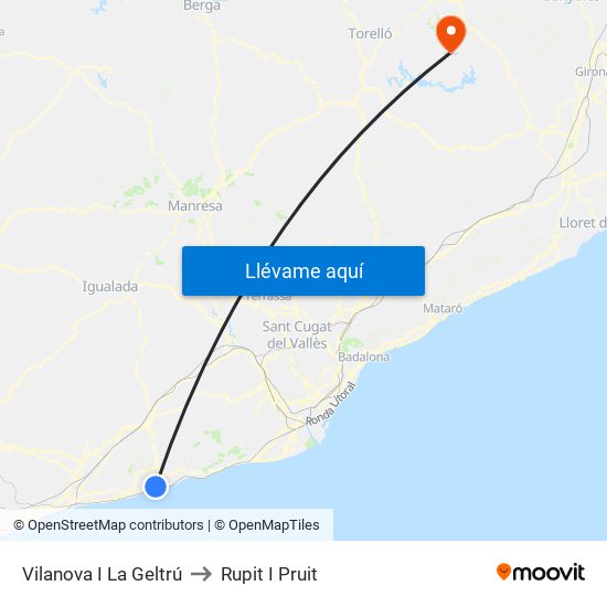Vilanova I La Geltrú to Rupit I Pruit map