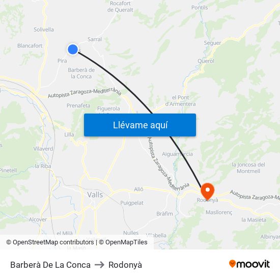 Barberà De La Conca to Rodonyà map