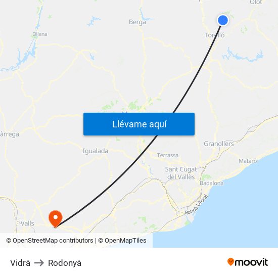 Vidrà to Rodonyà map