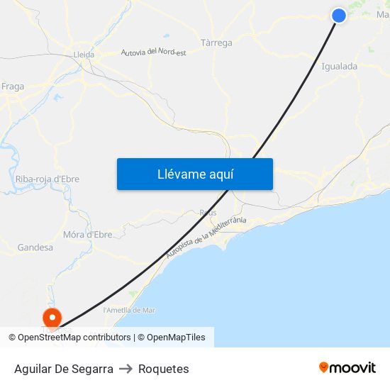 Aguilar De Segarra to Roquetes map