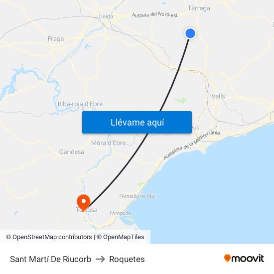Sant Martí De Riucorb to Roquetes map