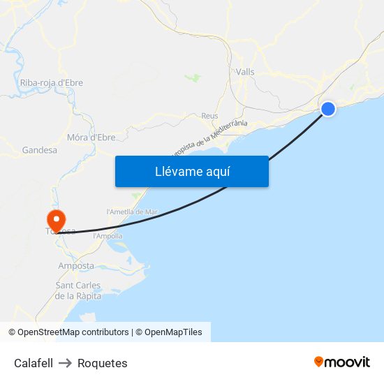 Calafell to Roquetes map