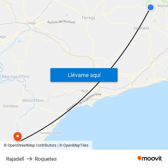 Rajadell to Roquetes map