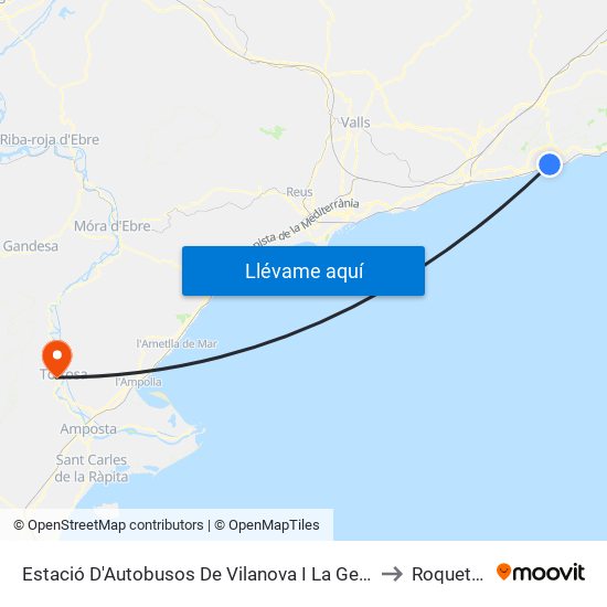 Estació D'Autobusos De Vilanova I La Geltrú to Roquetes map