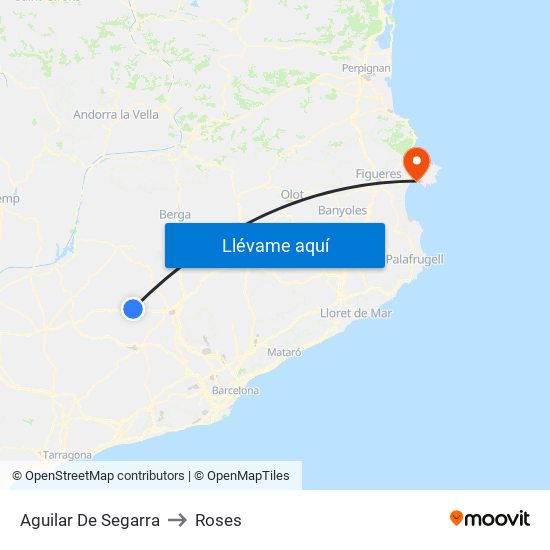 Aguilar De Segarra to Roses map
