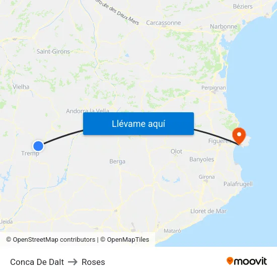Conca De Dalt to Roses map