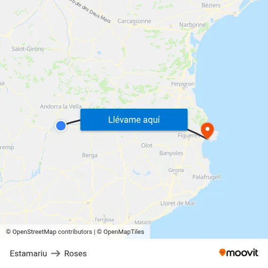 Estamariu to Roses map