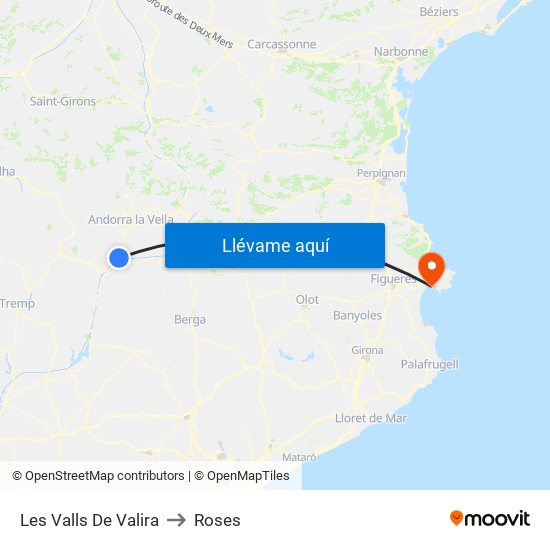 Les Valls De Valira to Roses map
