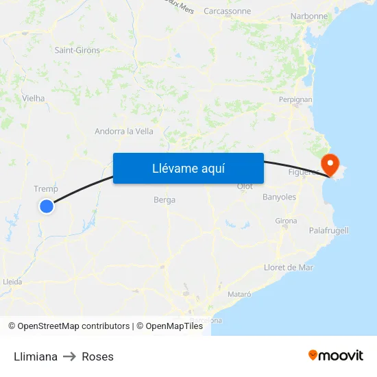 Llimiana to Roses map