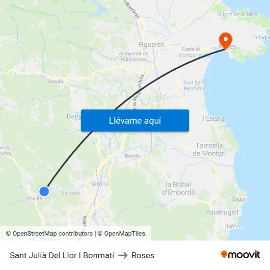 Sant Julià Del Llor I Bonmatí to Roses map