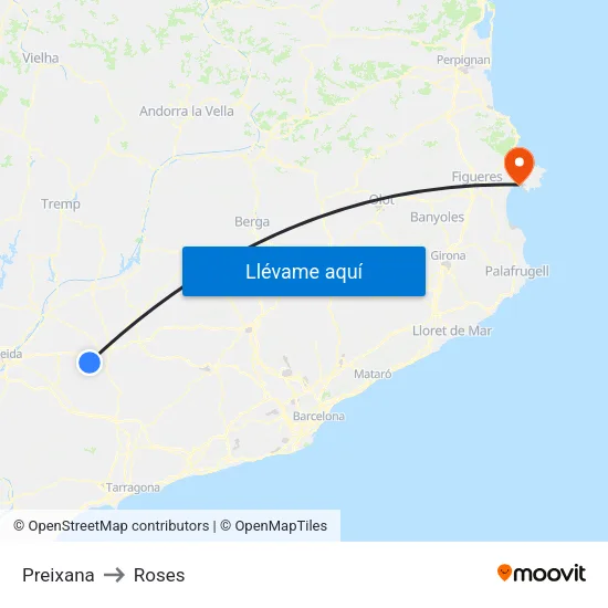 Preixana to Roses map