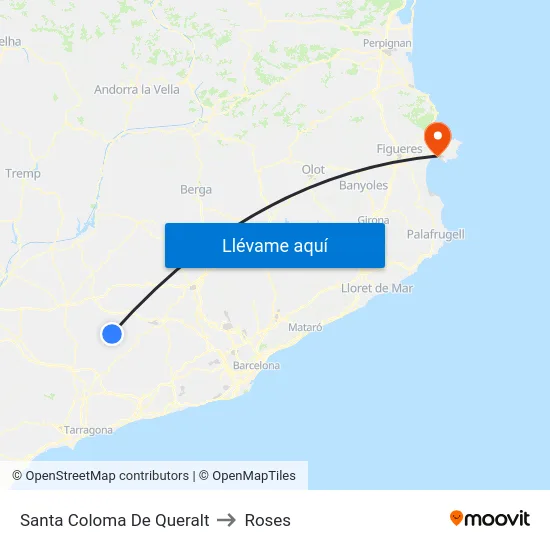 Santa Coloma De Queralt to Roses map