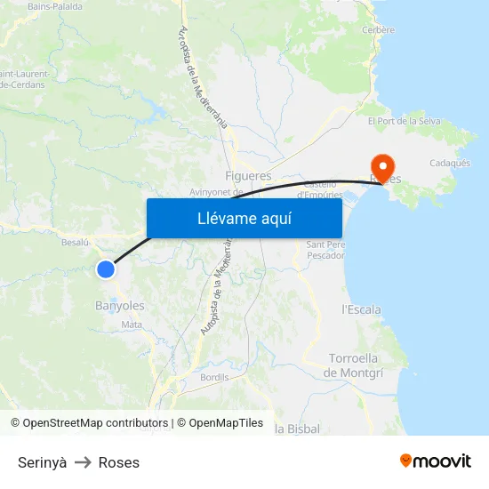 Serinyà to Roses map