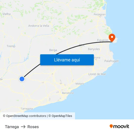 Tàrrega to Roses map