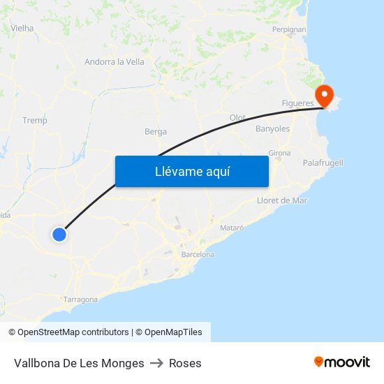Vallbona De Les Monges to Roses map