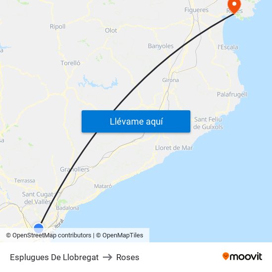 Esplugues De Llobregat to Roses map