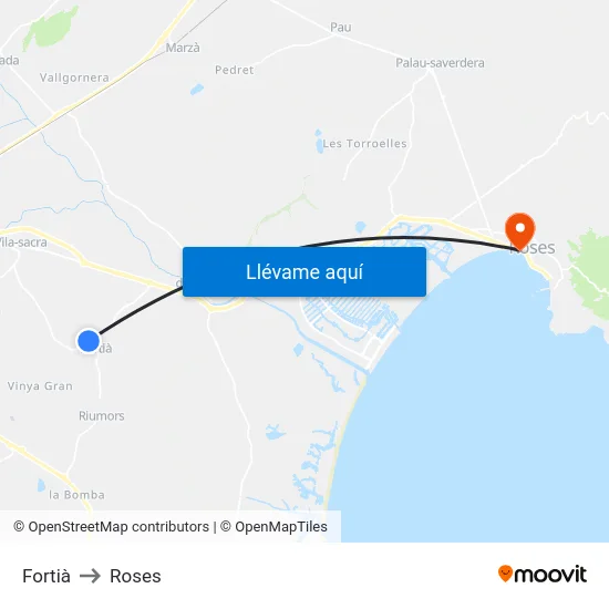 Fortià to Roses map