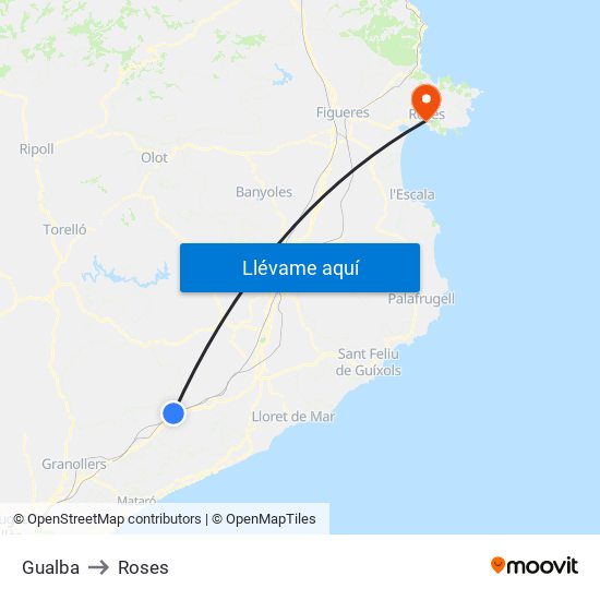 Gualba to Roses map