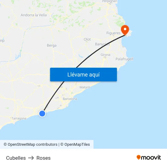 Cubelles to Roses map