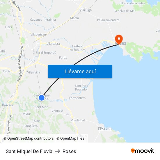 Sant Miquel De Fluvià to Roses map