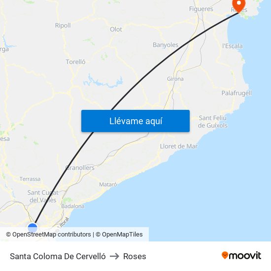 Santa Coloma De Cervelló to Roses map