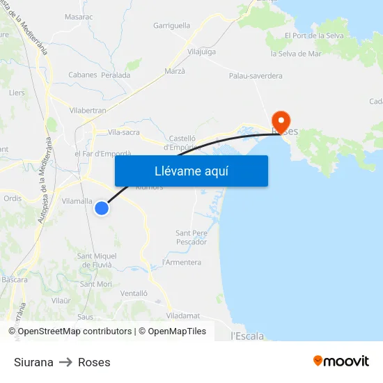 Siurana to Roses map