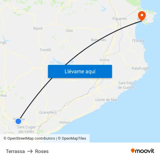 Terrassa to Roses map