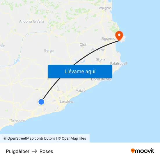 Puigdàlber to Roses map