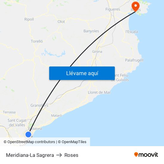 Meridiana-La Sagrera to Roses map