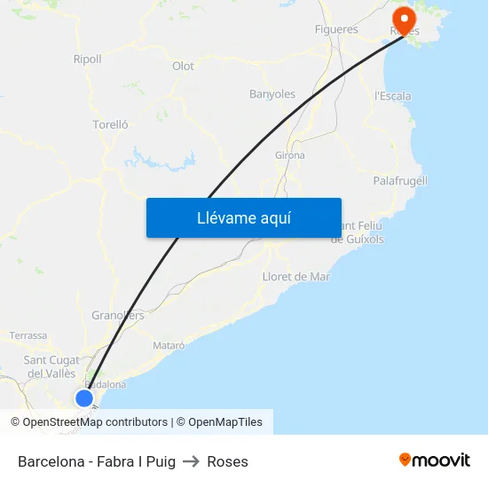 Barcelona - Fabra I Puig to Roses map
